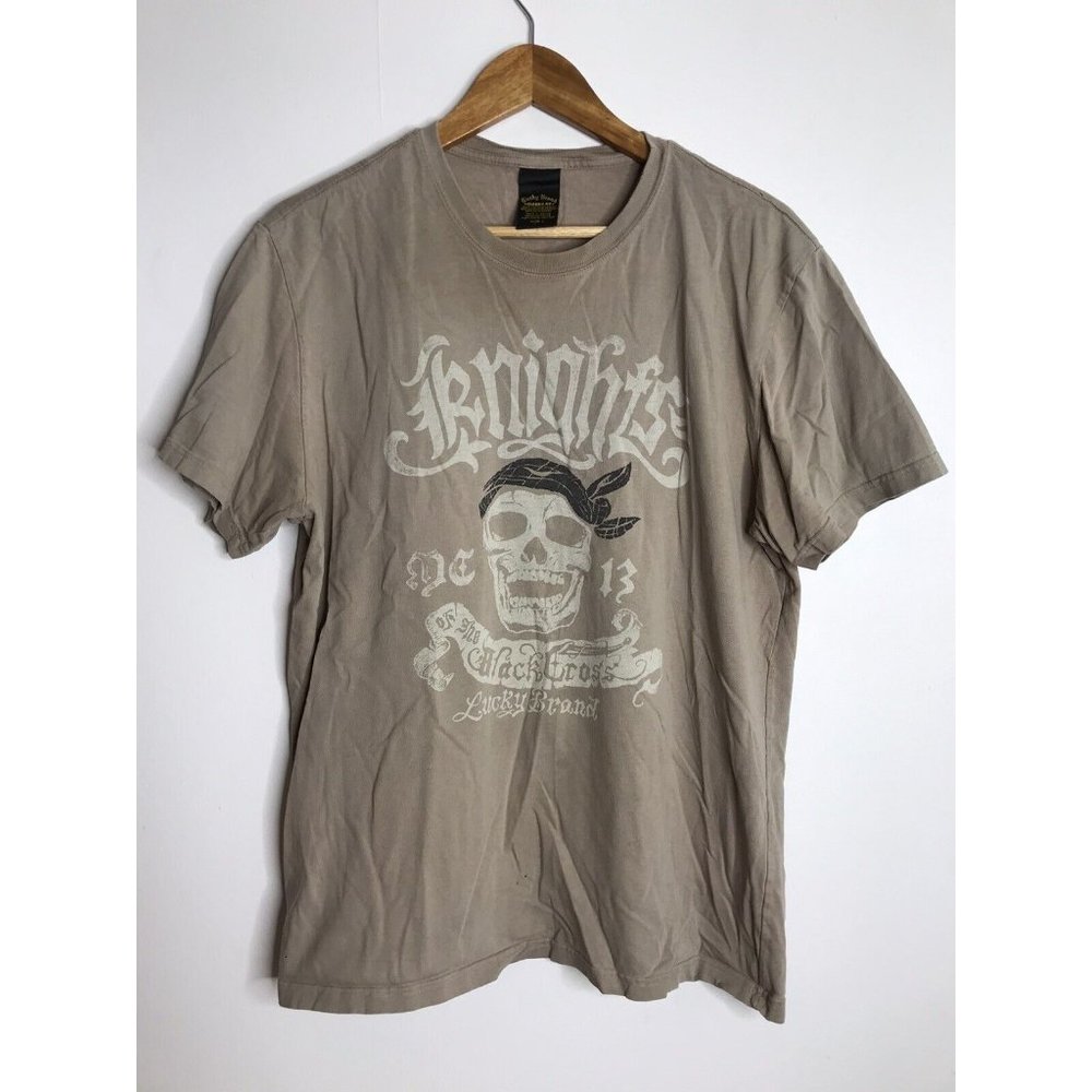 Lucky Brand Knights of The Black Cross Shirt Men's Large Distressed T Shirt